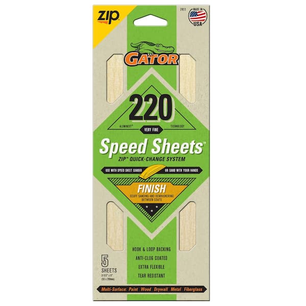 Gator AlumiNext Speed Sheets 3-2/3 in. x 9 in. 220 Grit Very Fine Hook and Loop Sand Paper (5-Pack)
