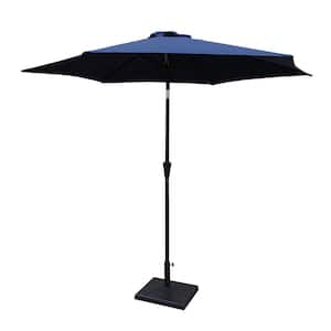 8.8 ft. Aluminum Market Push Button Tilt Patio Umbrella in Navy Blue with 42 lbs. Square Resin Base