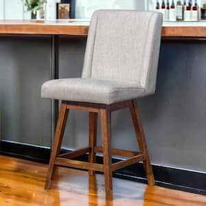 26 in. Beige and Brown High Back Wood Counter Height Bar Chair with Upholstery Seat