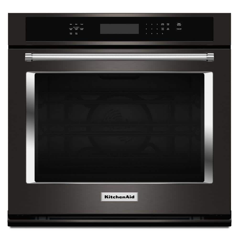 KitchenAid 30 in. Single Electric Wall Oven Self-Cleaning with Convection in Black Stainless