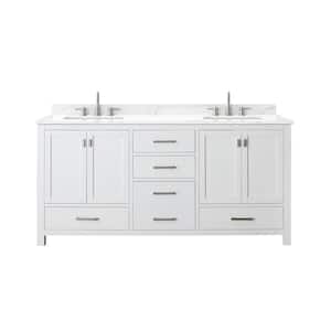 Modero 73 in. W x 22 in. D Bath Vanity in White with Engineered Stone Vanity Top in Cala White with White Basins