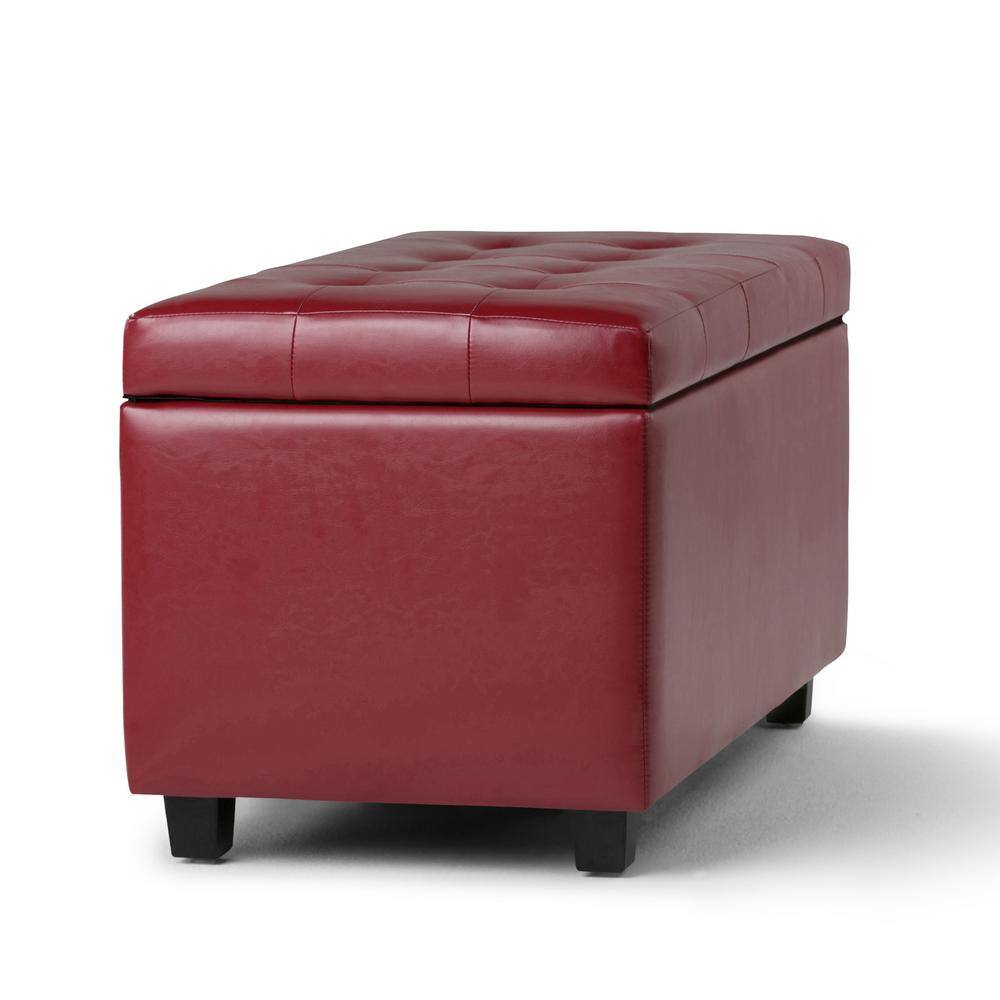 Cosmopolitan Red Faux Leather Tufted Rectangular Storage Ottoman