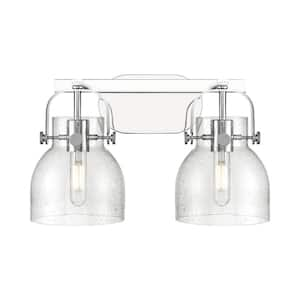 Pilaster II Bell 17 in. 2-Light Polished Chrome Vanity Light with Glass Shade