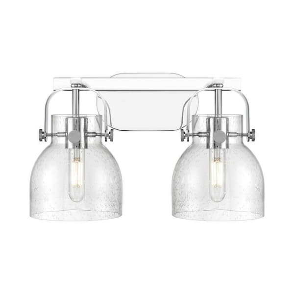 Pilaster II Bell 17 in. 2-Light Polished Chrome Vanity Light with Glass Shade