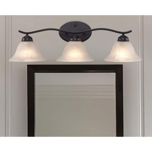 Hollyslope 26 in. 3-Light Oil Rubbed Bronze Bathroom Vanity Light Fixture with Marbleized Glass Shades