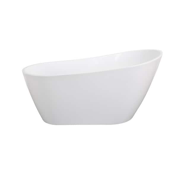 Unbranded 55 in. x 28 in. Glossy White Finish Acrylic Freestanding Flatbottom Soaking Bathtub with Chrome Overflow and Drain