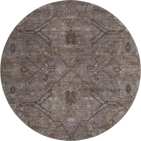 Mayfield Premium Machine Washable Abstract AMF2299 Brown 8 ft. x 8 ft. Round Rug