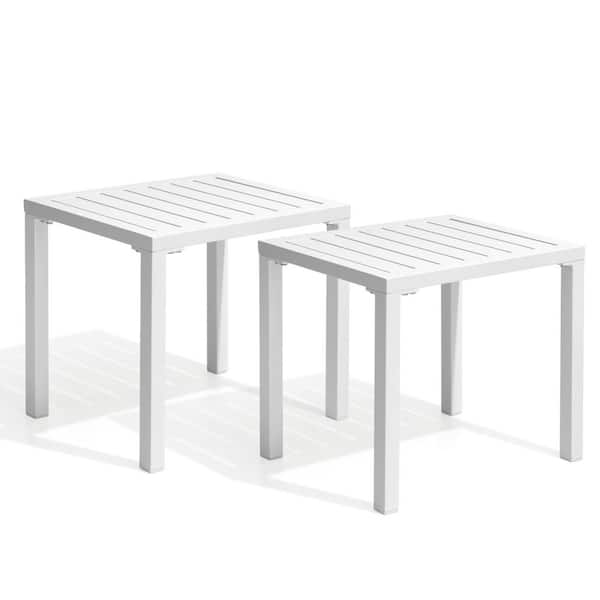15.7 in. H Rectangular Metal Aluminum Outdoor Side Table in White (Set of 2)