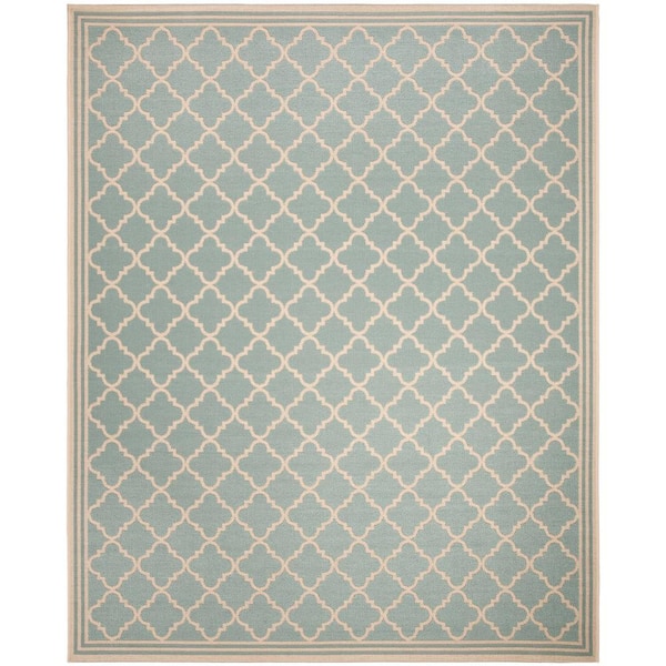 SAFAVIEH Beach House Aqua/Cream 8 ft. x 10 ft. Trellis Indoor/Outdoor Patio  Area Rug
