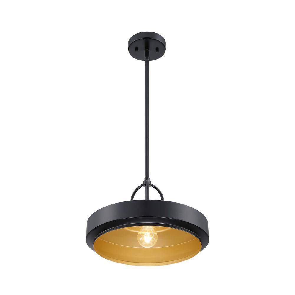 Odea 14" Matte Black Mid-Century Modern Pendant Light with Gold Interior