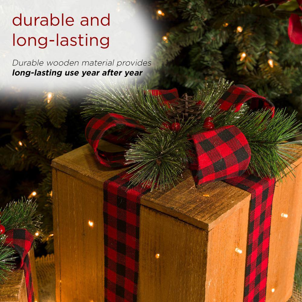 Rustic Wooden Christmas Gift Box Set with LED Lights