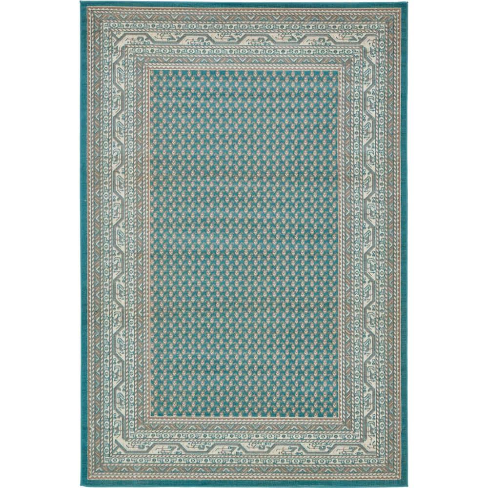 Teal Blue 6' x 9' Flat Woven Synthetic Rectangular Rug