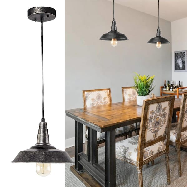 Farmhouse 1-Light Rust Black Barn Pendant Light with Metal Shade Cottage Foyer Island Pendant Lantern, LED Compatible
