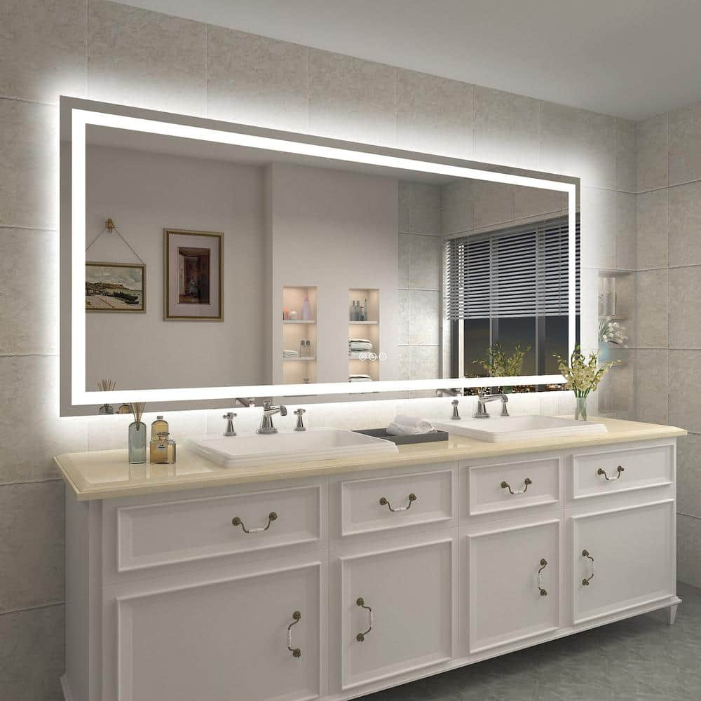 Apmir 88 in. W x 38 in. H Large Rectangular Frameless Double LED Lights ...