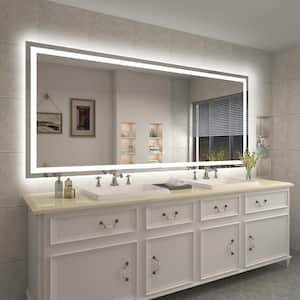 88 in. W x 38 in. H Large Rectangular Frameless Double LED Lights Anti-Fog Wall Bathroom Vanity Mirror in Tempered Glass