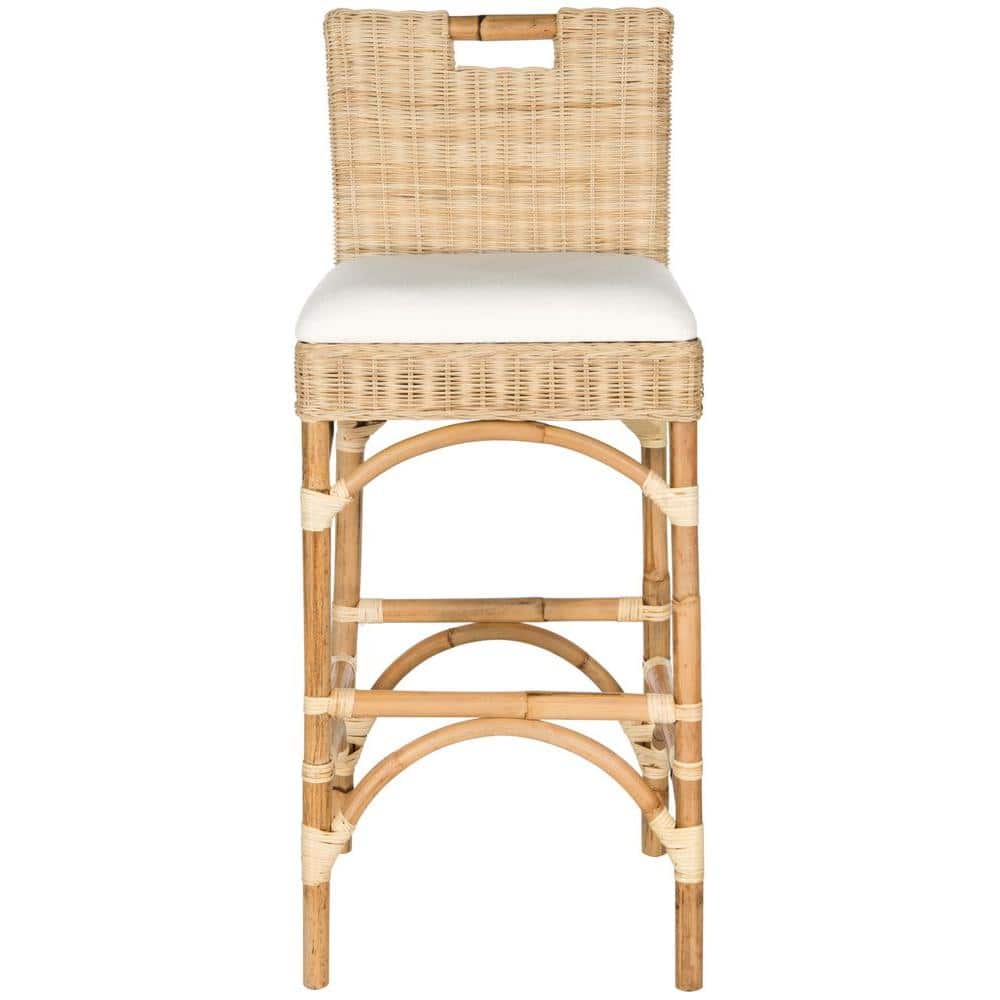 Natural Rattan and Bamboo Boho Bar Stool with Cushion