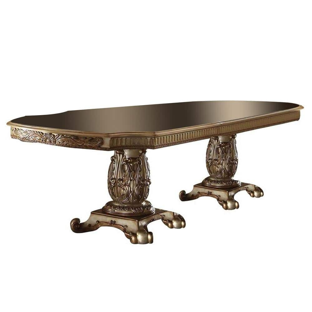 Vendome 84~120 in. Rectangle Gold Patina & Bone Wood Top with Wood Frame (Seats 8) -  Acme Furniture, 63000