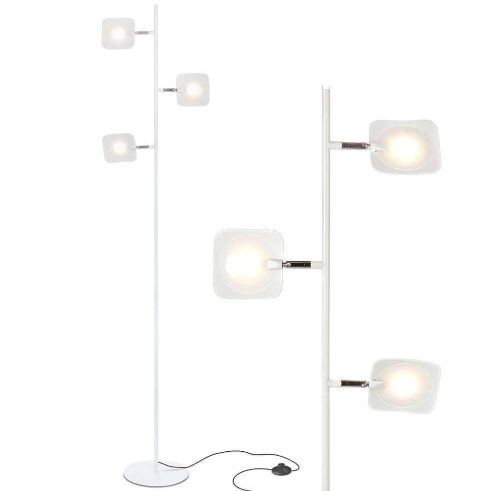 White Adjustable Multi-Head LED Floor Lamp with Dimmer