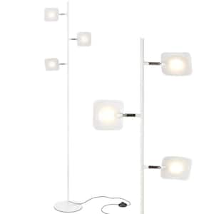 Tree 60 in. White Industrial 3-Light 3-Way Dimming LED Floor Lamp with 3 Adjustable Spot Lights
