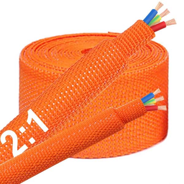 10 FT 2 in 2:1 Heat Shrinkable Braided Sleeving PET Fiber Cable Sheath Abrasion Protection Wiring Harness