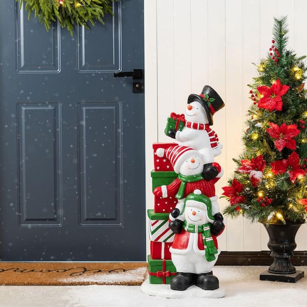 Glitzhome 35.25 in. H Christmas Resin Stacked Snowman Porch Decor