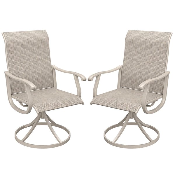 Beige Metal Outdoor Dining chair with 360° Swivel Sling in Sandshell Set of 2