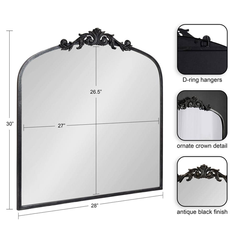Arendahl Black Ornate Rectangular Wood Wall Mirror, 28" x 30"