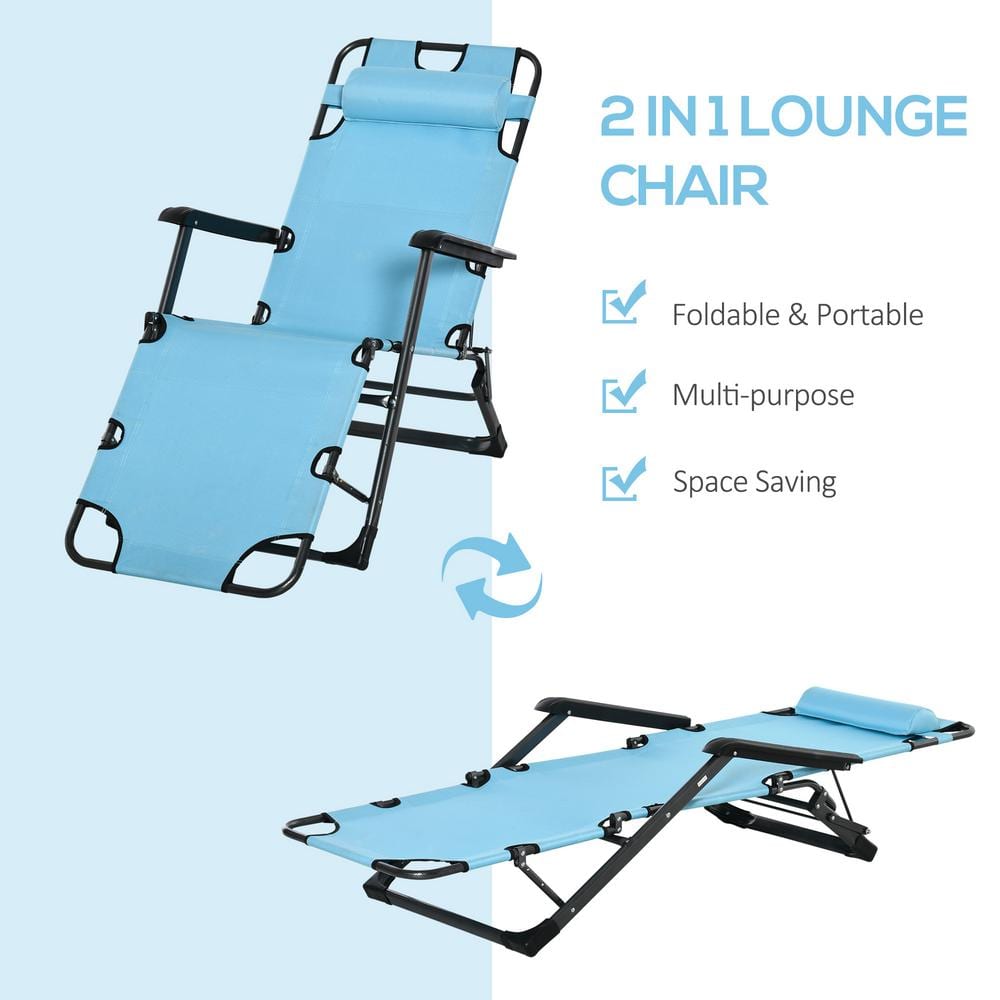 Blue Adjustable Outdoor Chaise Lounge Chair with Pillow and Armrests
