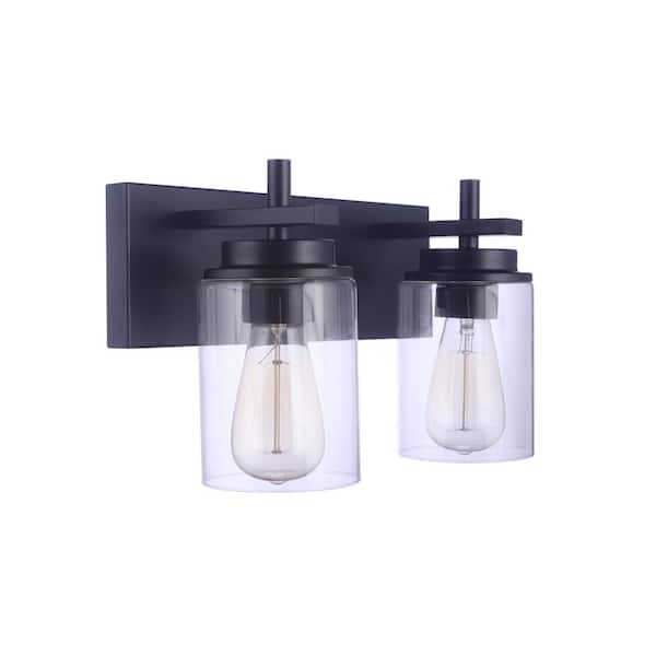 CRAFTMADE Reeves 14 in. 2-Light Flat Black Finish Vanity Light with Clear Glass Shade