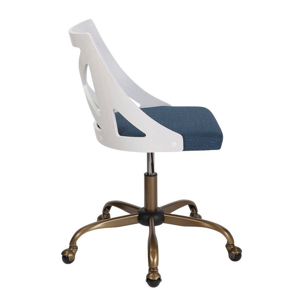 Blue Fabric and White Wood Swivel Task Chair with Metal Base