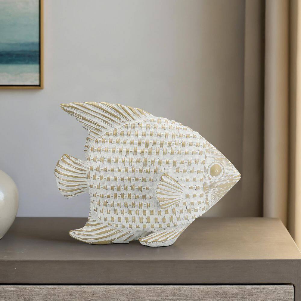 Sublime Standing Fish Liv & Skye White and Gold 9 in. x 7.5 in. Ceramic Standing Fish ...