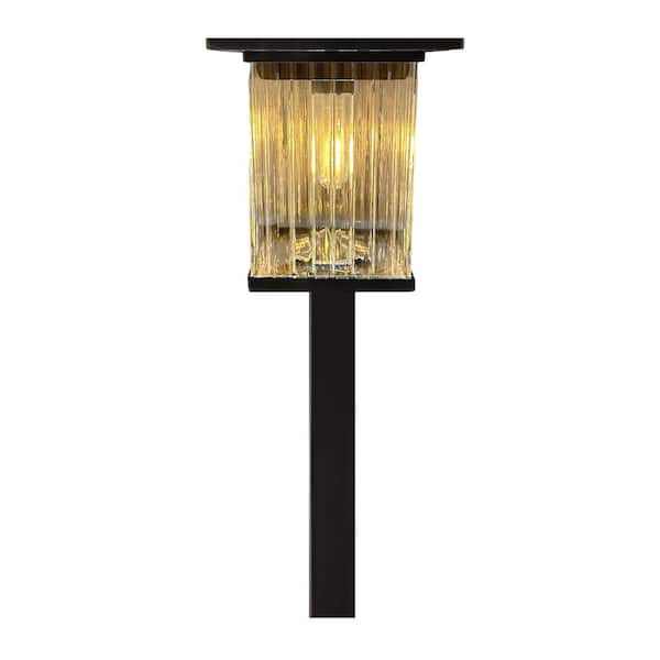 Monteaux Lighting Black Integrated LED Outdoor Solar Pathway Light with Clear Ribbed Glass