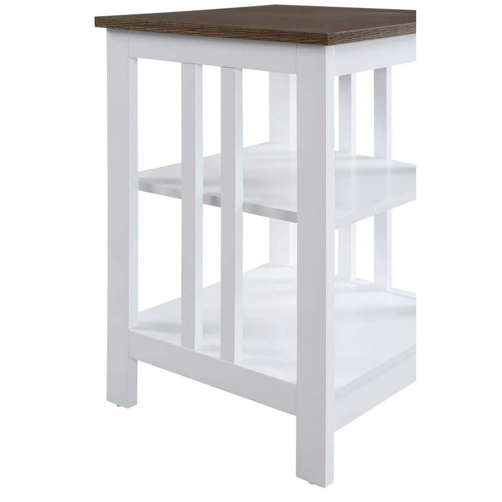 Driftwood & White Mission-Inspired End Table with Shelves