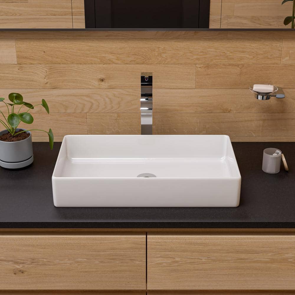 White 24" Rectangular Ceramic Above Mount Bathroom Sink