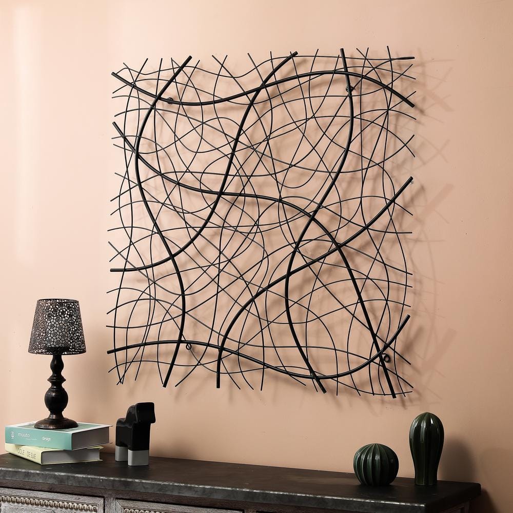 Large Black Abstract Square Iron Wall Sculpture