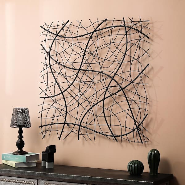 LuxenHome Large Black Abstract Square Metal Wall Decor