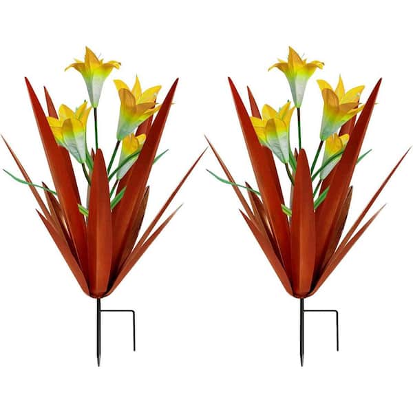 Metal Agave Plant Outdoor Decoration Outdoor Garden Decoration Yard Art Plant (2 Big Yellow Lilies)