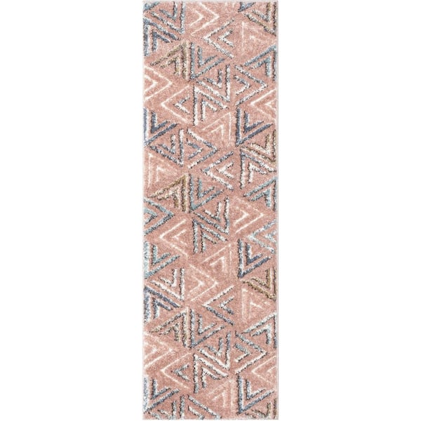 Well Woven Delia Thanatos Modern Geometric Shag Blush 2 ft. 3 in. x 7 ft. 3 in. Runner Area Rug