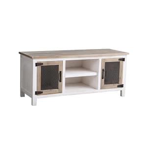 44 in. L x 19 in. H White Rectangle Sturdy Wood Console Table with Durable Metal Mesh Doors