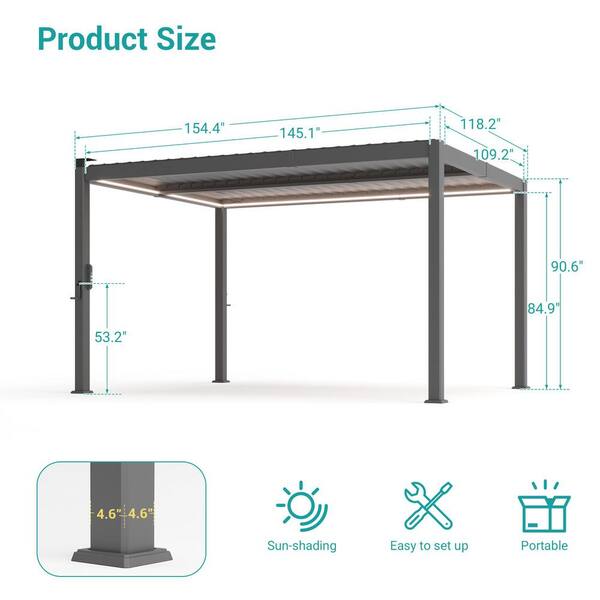pagu_pagu_8⋈ *。 PURPLE LEAF 10 ft. x 14 ft. Gray Aluminum Patio Louvered
