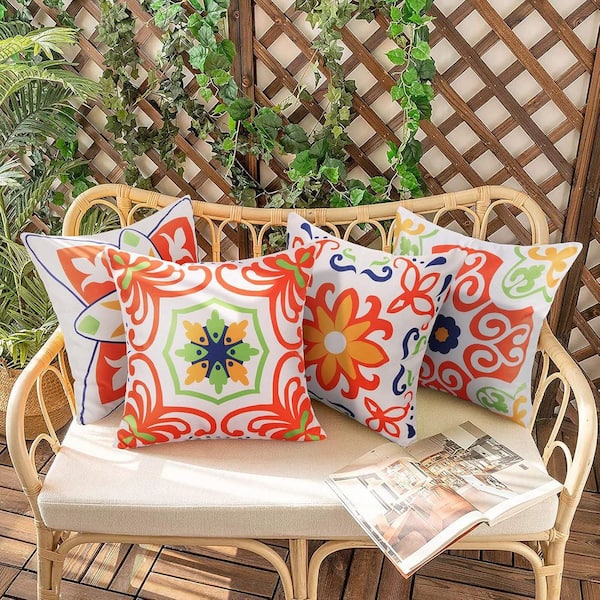 Outdoor Waterproof Throw Pillow Covers for Patio Furniture Decorative Boho Pillow Covers 20x20 in. Set of 4, Orange