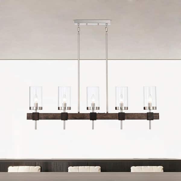 Jojospring Jovita 5Light Satin Nickel and Faux Wood Finish Chandelier with Clear Glass Shades