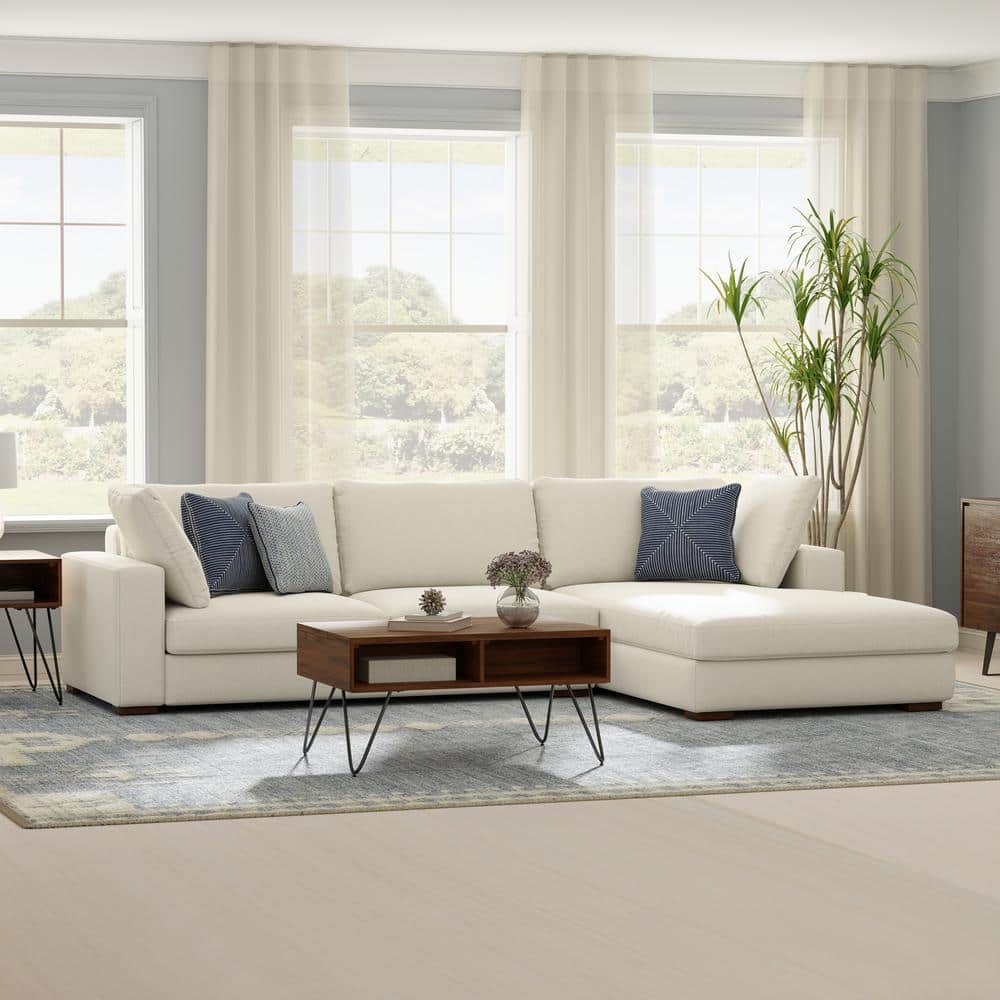 Cream Fabric Right-Facing Sectional Sofa with Chaise