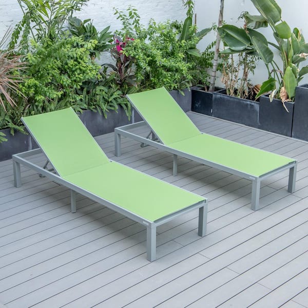 Marlin Modern Patio Chaise Lounge Chair with Grey Powder Coated Aluminum Frame Set of 2 (Green)