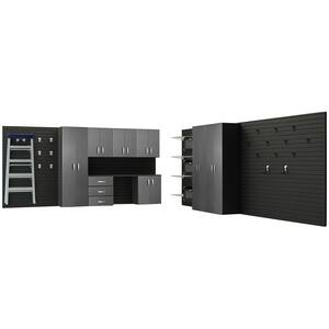 Modular Wall Mounted Garage Cabinet Storage Set with Workstation/Accessories in Black/Graphite Carbon Fiber (9-Piece)