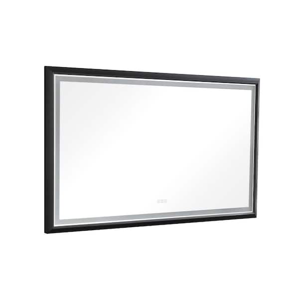 ANGELES HOME 72 in. W x 36 in. H Large Rectangular Aluminium Framed LED Wall Bathroom Vanity Mirror in Black