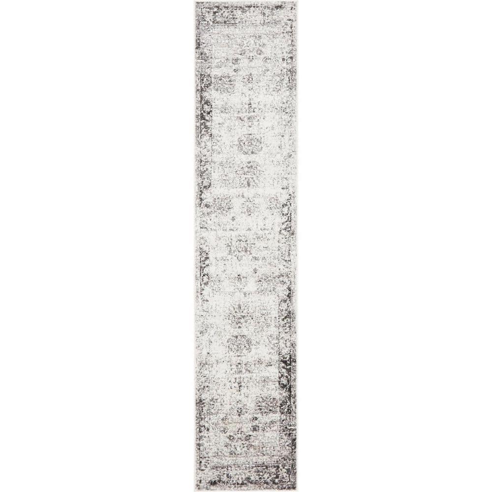 Gray Polypropylene 2 ft. x 9 ft. 10 in. Abstract Indoor Runner Rug