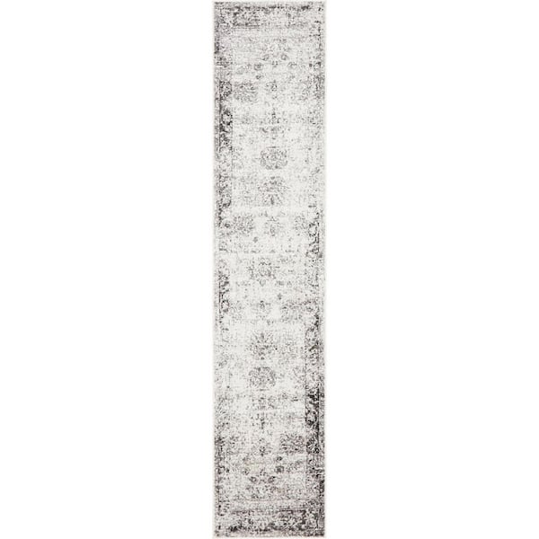 Unbranded Gray Polypropylene 2 ft. x 9 ft. 10 in. Abstract Indoor Runner Rug