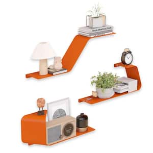 49 in. W x 6 in. D Floating Decorative Wall Shelf, Set of 3 Wall Mounted Metal Design Shelves, Orange, Garage Wall Shelf