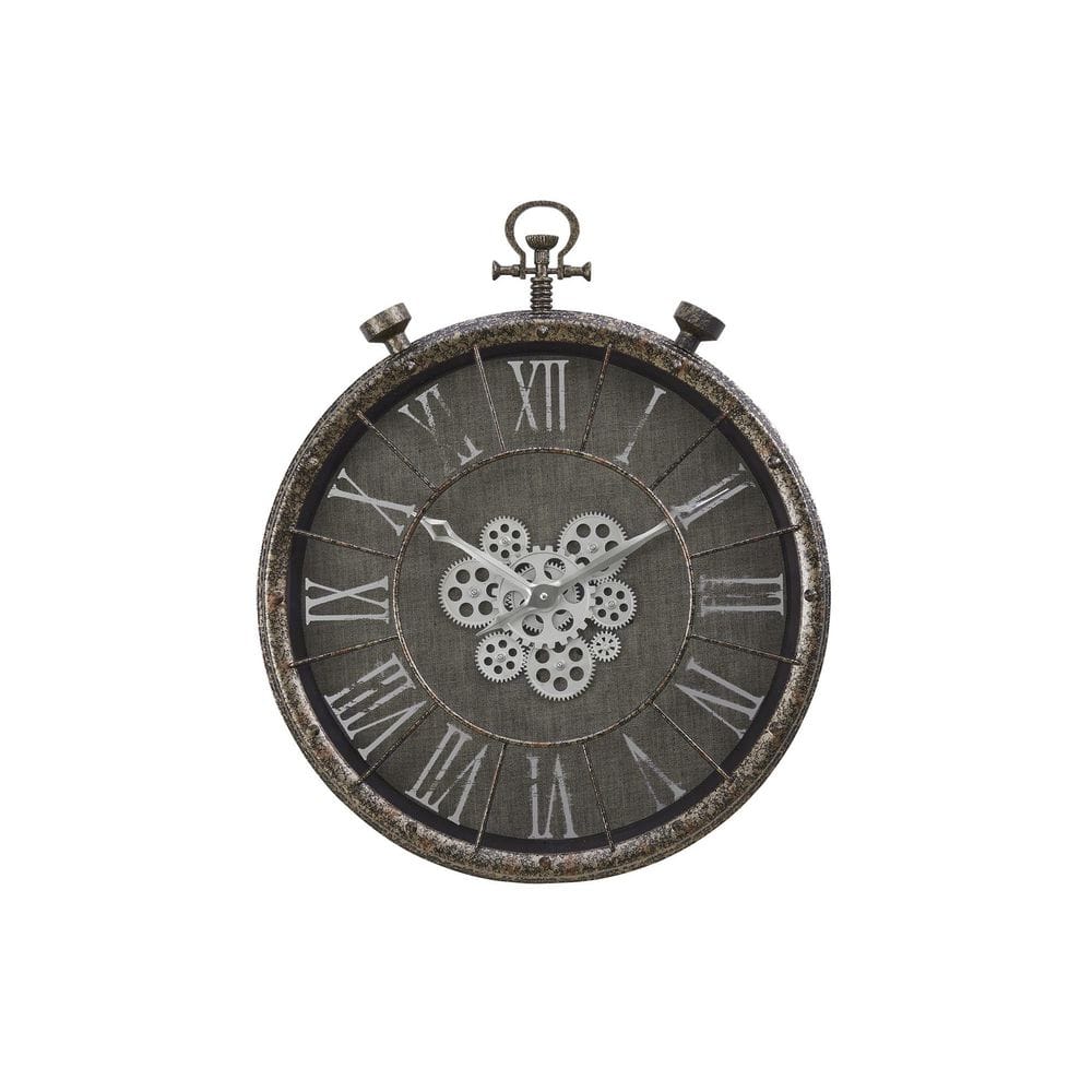 Grey 24 in. x 28 in. Decorative Wall Clock with Moving Gear Mechanism-Trans